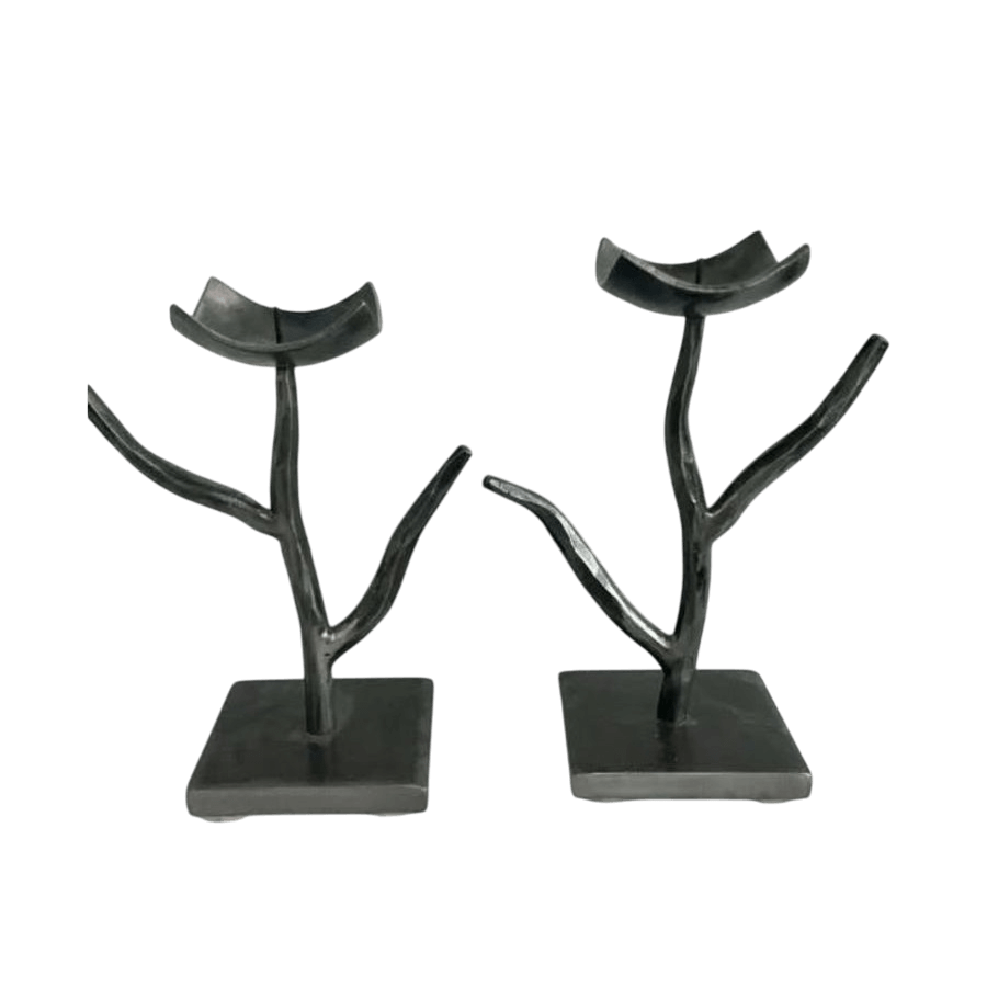 IRON PILLAR CANDLE HOLDER SET OF 2 (BLACK) 